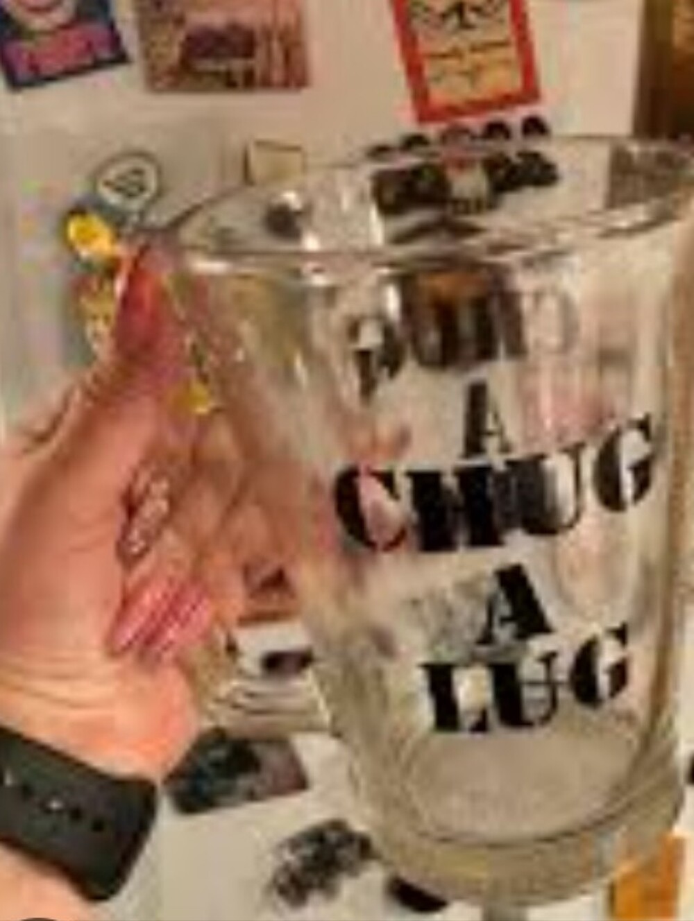 Rare XXL Clear Glass mug with 'Chug A Lug' Black Lettering✨🍺🍻